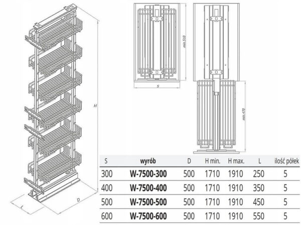 Kosz CARGO W-7500-300 srebrny - obrazek 2