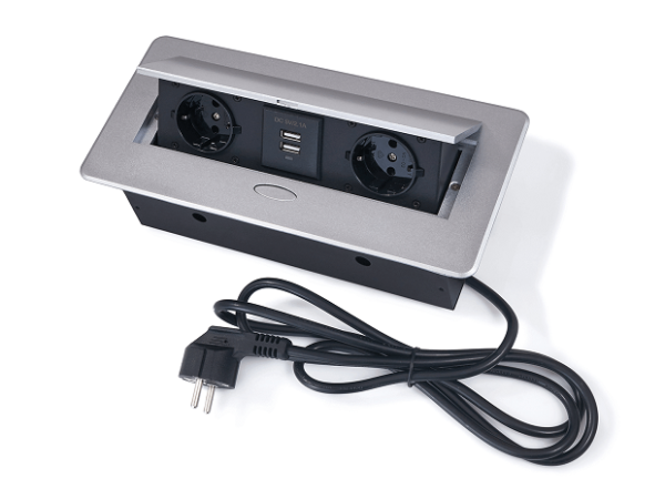 Gniazdo meblowe KOMBI BOX 2G+2USB aluminium - obrazek 3