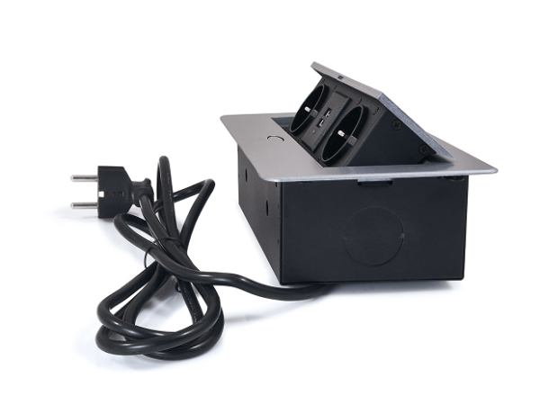 Gniazdo meblowe KOMBI BOX 2G+2USB aluminium - obrazek 4
