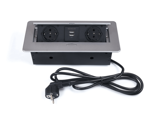 Gniazdo meblowe KOMBI BOX 2G+2USB aluminium - obrazek 2