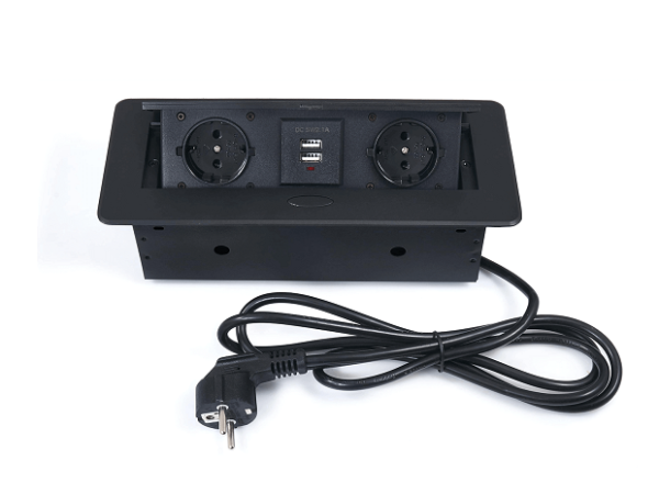 Gniazdo meblowe KOMBI BOX 2G+2USB czarne - obrazek 2