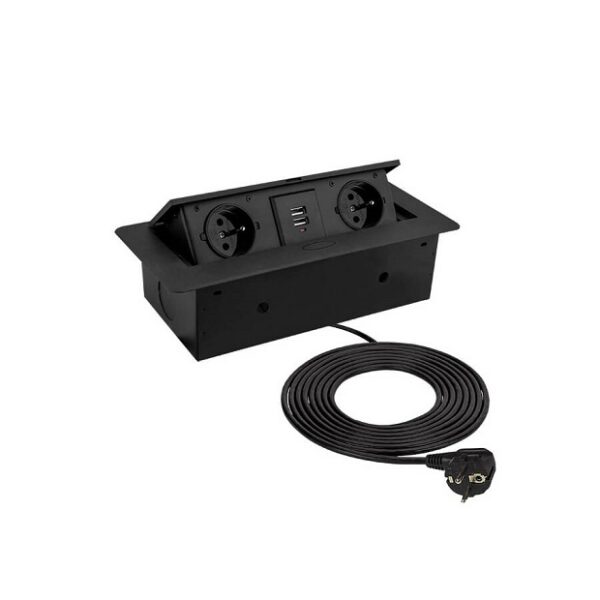 Gniazdo meblowe KOMBI BOX 2G+2USB czarne