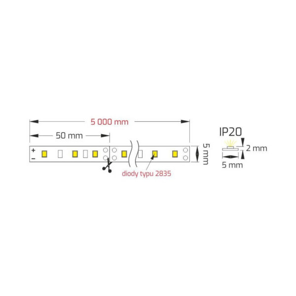 Taśma LED PREMIUM R-2835-300-20-5MM-40K-02 - obrazek 4