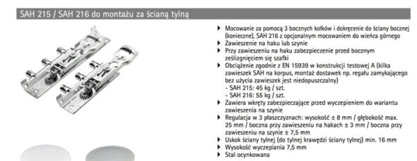 Zawieszki do szafek SAH 215 kpl. - 79716 - obrazek 2