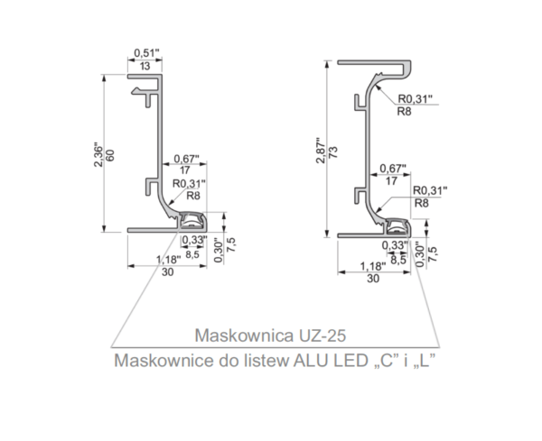 Maskownica do profil LED UZ25 mleczna - obrazek 2